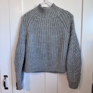 H&M Gray Open Knit Chunky Sweater Mock Neck Wool Blend Size Small